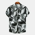thumbnail image 1 of EGNMCR Men Casual Buttons Color Block Print With Pocket Turndown Short Sleeve Shirt Blouse, 1 of 9