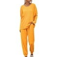 thumbnail image 3 of Frontwalk Women Nightwear Drawstring Sleepwear Elastic Waist Loungwear Fall Baggy Lounge Sets Tops And Pants Pjs Yellow S, 3 of 6