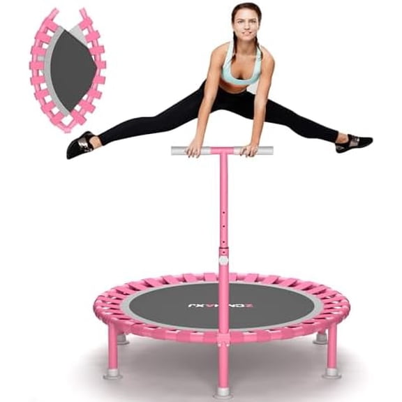 Foldable Mini Trampoline, 40" Rebounder Trampoline for Adults & Kids, 450lbs Capacity with T-Shaped Adjustable Bar, Indoor Fitness Workout Exercise Equipment$$Sport & Recreation Other