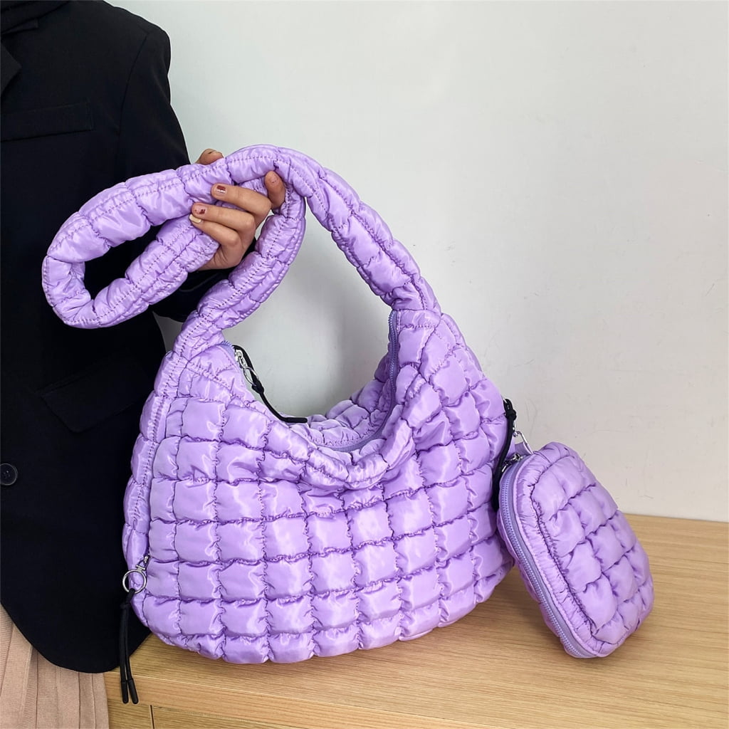 FENOHREFE Fashionable Puffer Shoulder Bag for Women Quilted Lightweight Spacious Crossbody Bag with Small Zippers Makeup Purse