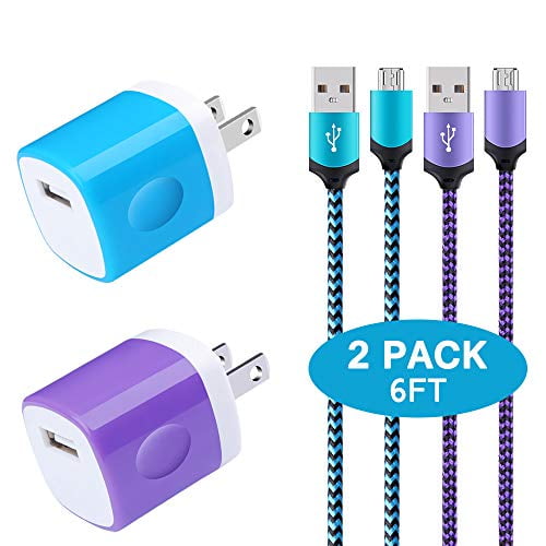 Charger Block, One Wall Charger Cube Brick Box 2Pack 6ft Micro USB Cable Android Charger Cord for Galaxy A02 M02 M01S J2 Core S7/6 A10 J8/7/3 5/4,LG Stylo