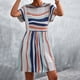 thumbnail image 5 of Falda corta suelta de manga corta con cuello redondo y estampado de rayas de verano para mujer a la moda Pompotops  ghjkhdj11472, 5 of 7