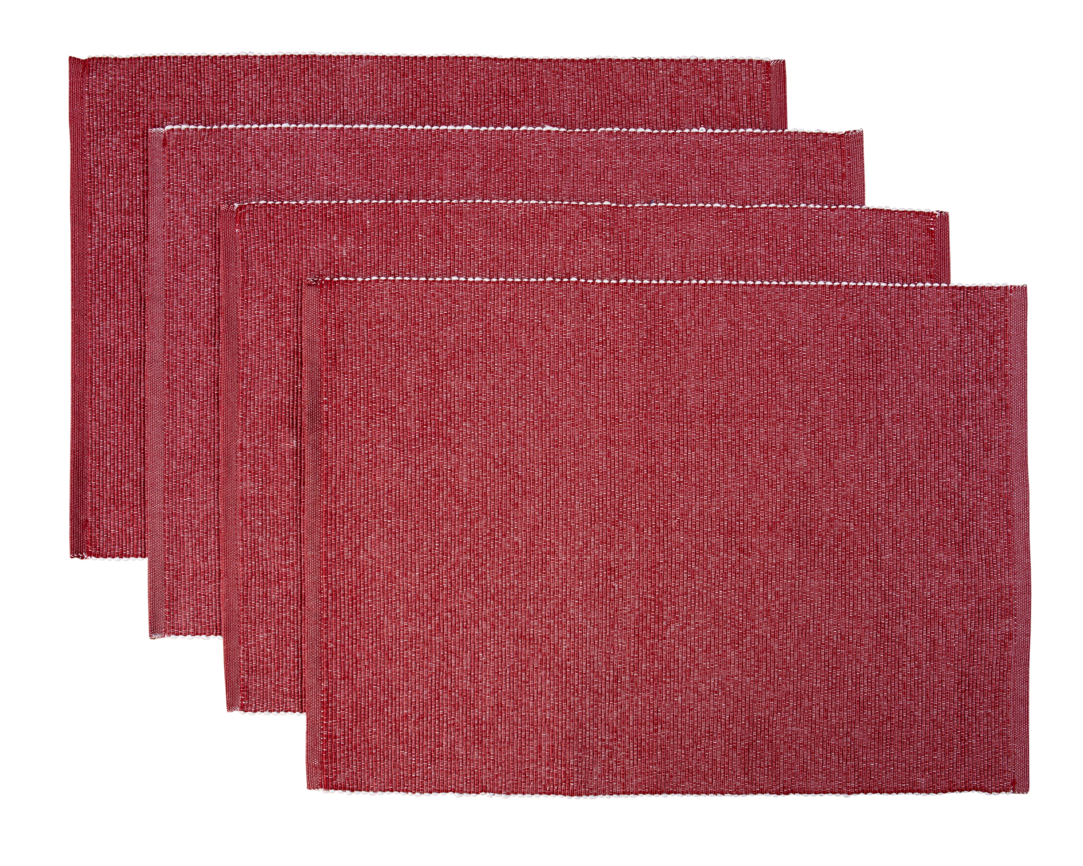 Mainstays Ribbed Chambray Placemat, 13 in x 18 in, Set of 4, Red
