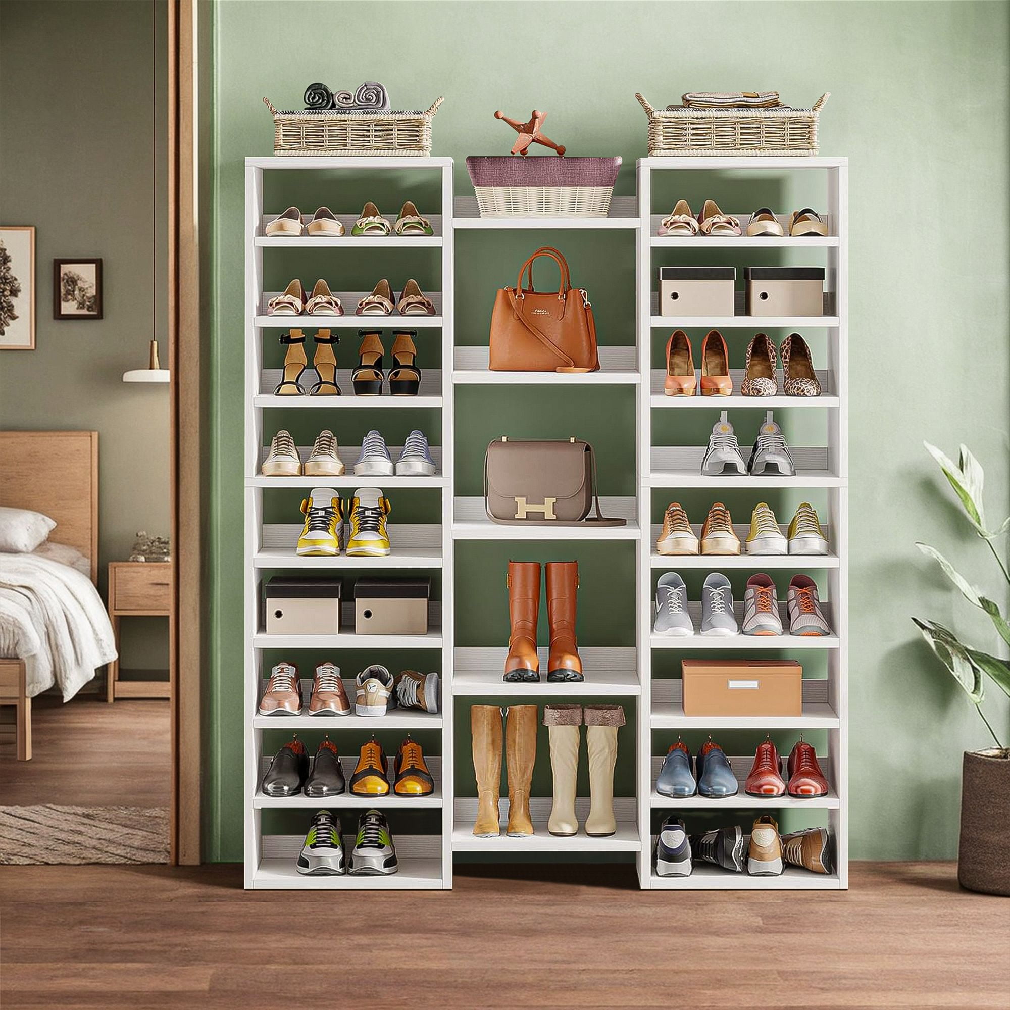 Demi Bonn Elegant Wooden Shoe Storage Cabinet, Space-Saving Solution with Cubbies for 23 Pairs, Freestanding Shoe Rack Organizer, White