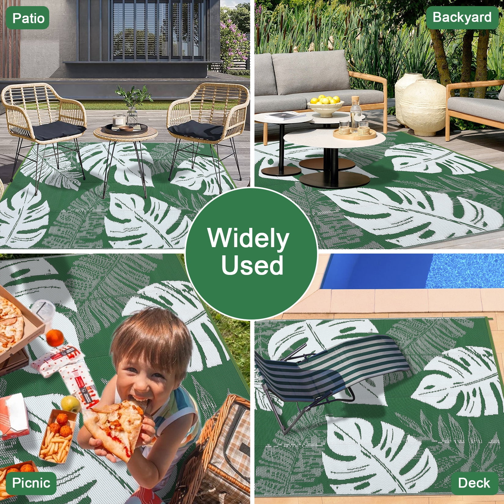 COZONY 9x12 Outdoor Rug, Reversible Waterproof Plastic Straw Patio Rug with Palm Leaf Pattern, Indoor Outdoor RV Mat for Patio Deck Balcony Camping