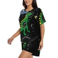 thumbnail image 2 of Kdxio Space Dino Cartoon Black Print Pajamas Sets for Women Short-Sleeved Pjs with Lounge Shorts Two Piece Sleepwear S-4XL, 2 of 8