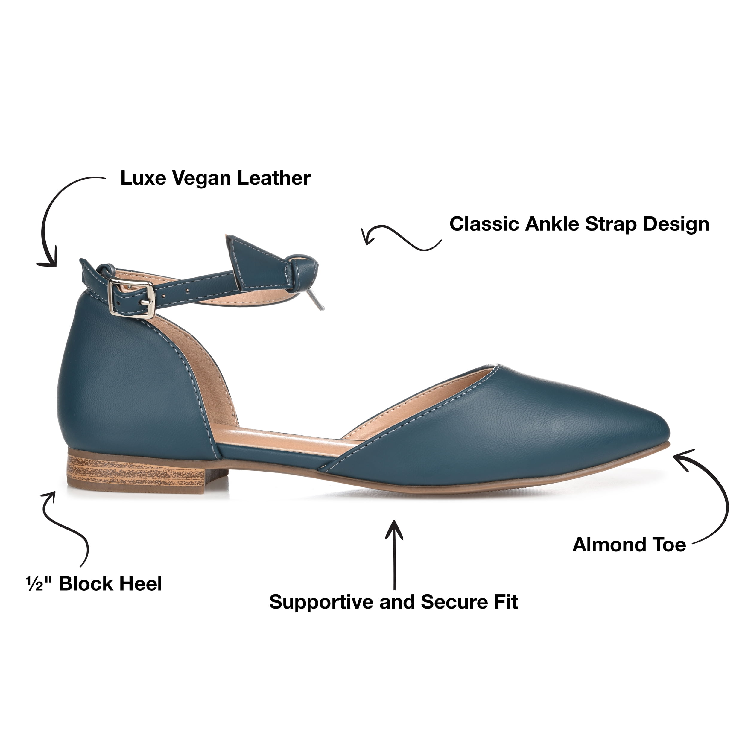 Journee Womens Vielo Ballet Almond Toe Buckle Flats, Widths Available