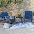 thumbnail image 1 of 3-Piece Outdoor Wicker Patio Furniture Set, All-Weather Rattan Conversation Bistro Set with Blue Cushions & Glass-Top Side Table, for Patio, Backyard, Balcony, Porch, 1 of 5