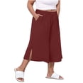 thumbnail image 4 of Diufon Women's Plus Size Capris High Waisted Side Slit Wide Leg Pants with Pockets Summer Casual Trousers, 4 of 8