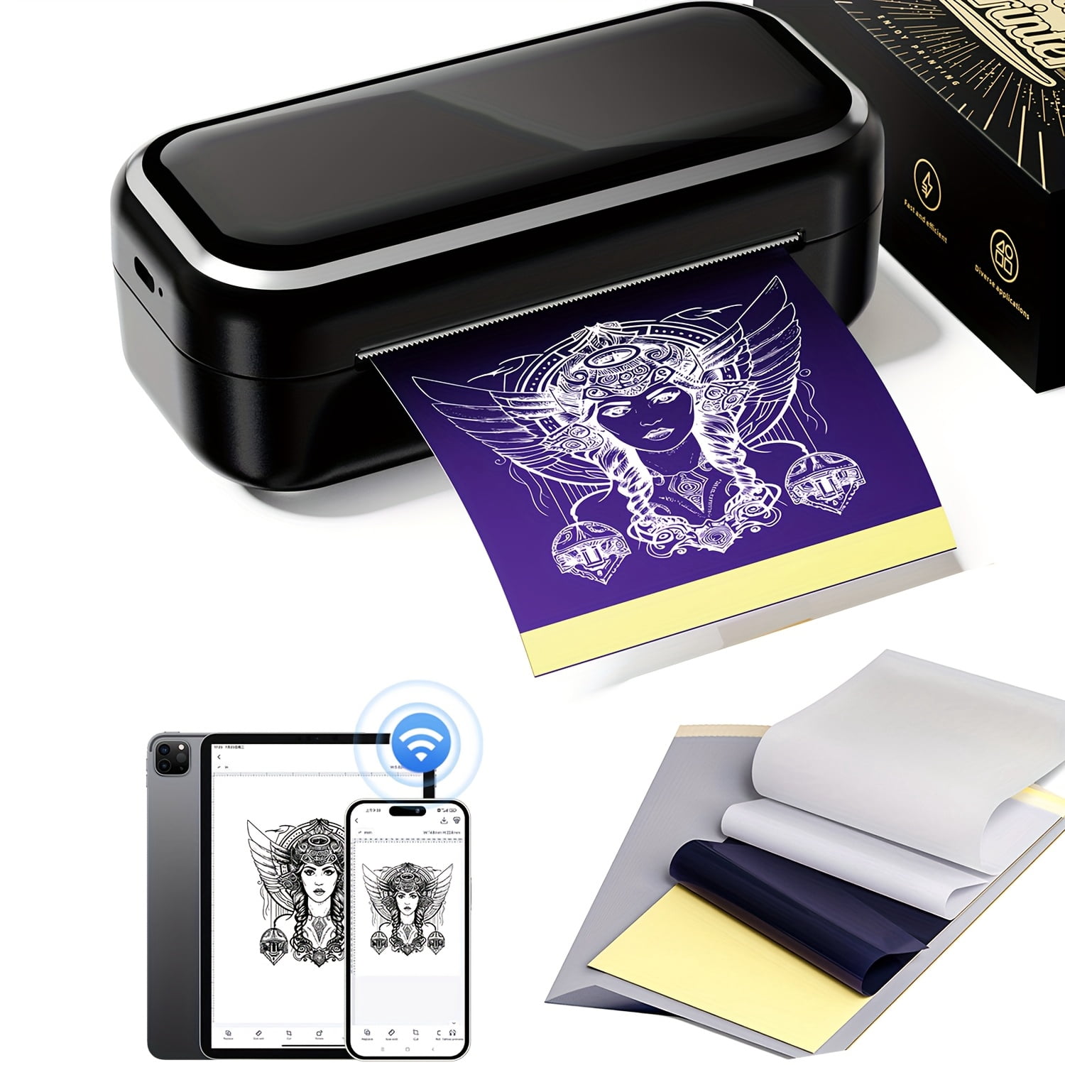 Tattoo Stencil Printer with 30pcs Transfer Paper, Compatible with Phone & Tablet, Mini Thermal Tattoo Printer Machine for Tattoo Enthusiast/Beginners/Artists