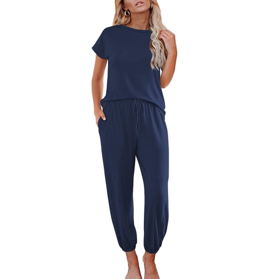 Ekouaer Pajamas for Women 2 Piece Lounge Sets Cap Sleeve Loungewear Top with Joggers Pants