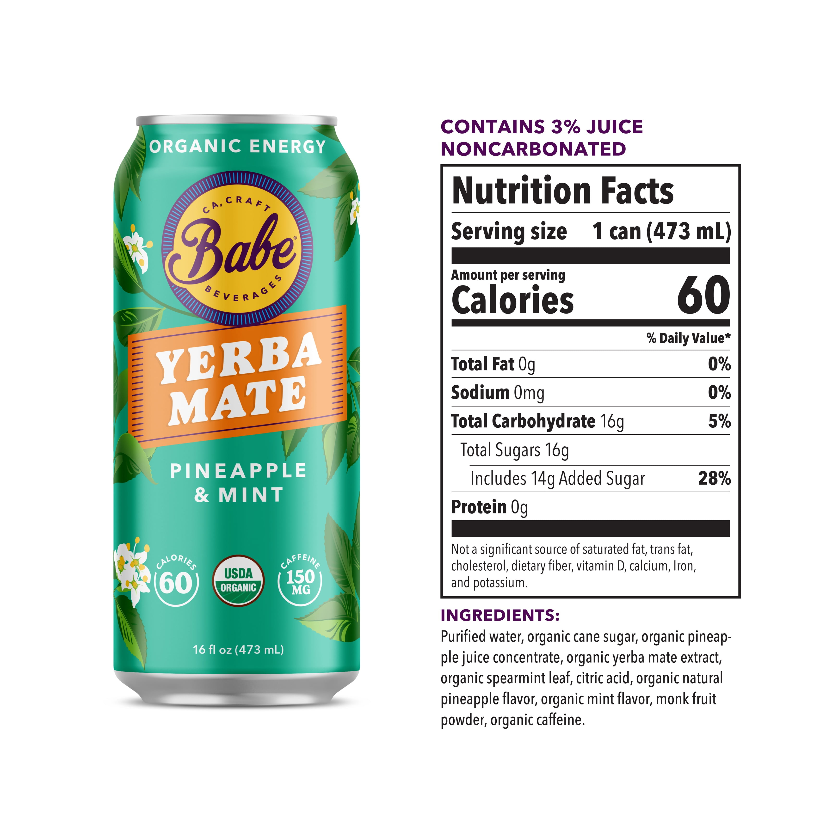 Babe Yerba Mate, Natural Energy Drink Alternative, Variety Pack - 16oz (Pack of 12), 150mg Caffeine