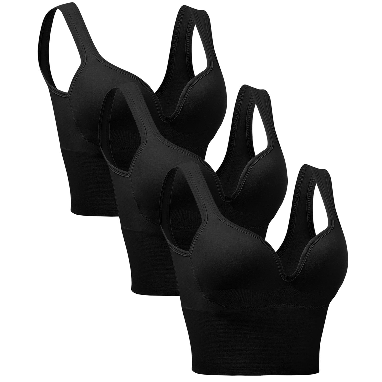 3 Pieces Womens Sports Bra No Wire Comfort Sleep Bra Plus Size Workout Activity Bras With Non Removable Pads Shaping Bra
