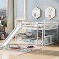thumbnail image 2 of JINS&VICO Bunk Bed with Slide, Wooden Low Bunk Bed Frame with Ladder and Safety Guardrails, Full Over Full Size Multifunctional Bunk Bed for Kids Teens Boys and Girls, No Box Spring Required, White, 2 of 7