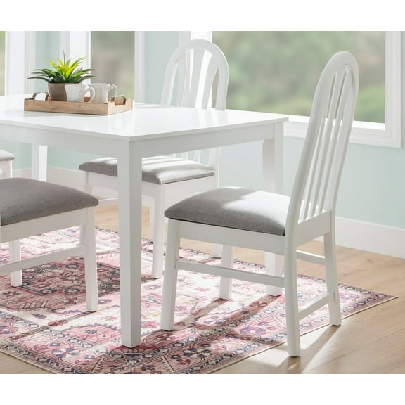 Linon Desmin Dining Chairs, Set of 2, White Finish with Light Gray Fabric