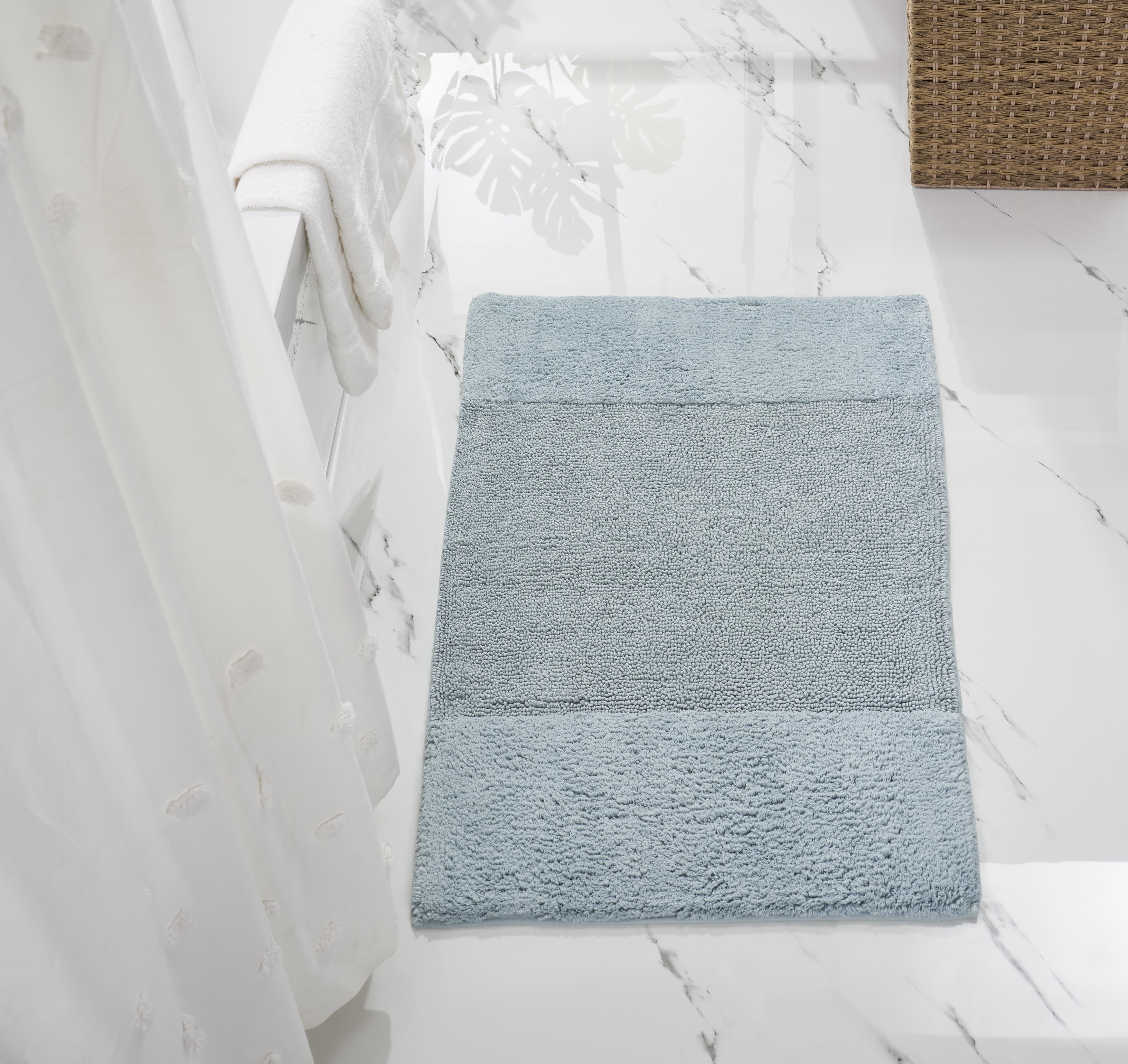Better Trends 24" x 40" Bathroom Rug 100% Cotton, Soft Tufted Bath Mat, Water Absorbent & Spray Latex Backing Bathroom Rug (Blue) Granada Collection