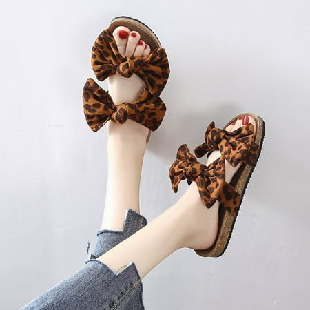 

〖Yilirongyumm〗 Brown 38 Slippers For Women New Fashion Outer Wear Bow Tie Flat Bottom Large Size Foreign Trade Slippers