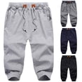 thumbnail image 3 of Men's Casual Sports Trousers Cropped Drawstring Zipper Three-Pocket Lightweight Comfortable Breathable Stretch Fit Mens Beach Pants Trousers Vacation Cargo Pants, 3 of 3