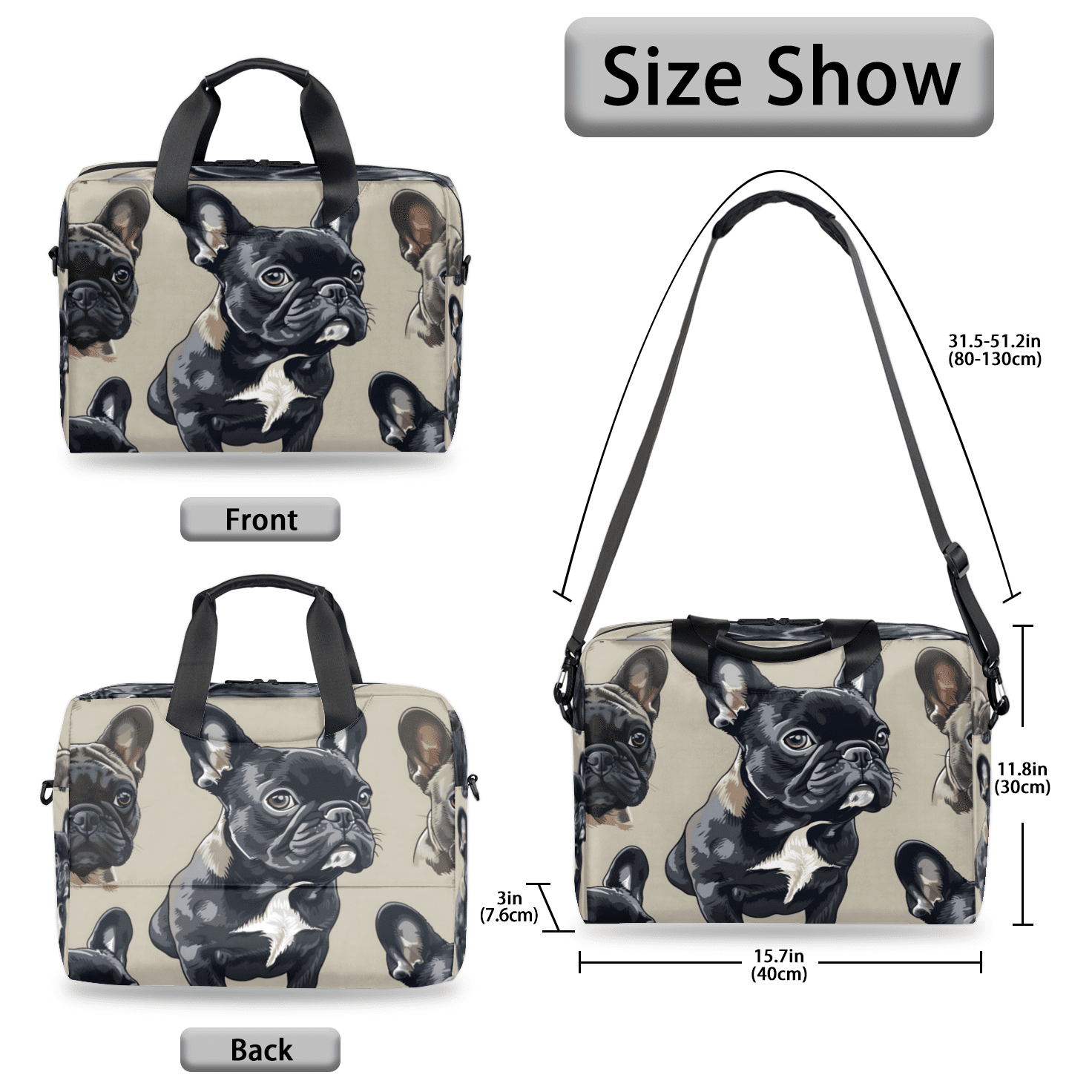 Herdesigns French Bulldog Laptop Bag for Women Men, Computer Case Briefcase Messenger Bags, 15-15.6 inch Laptop Sleeve Shoulder Bag