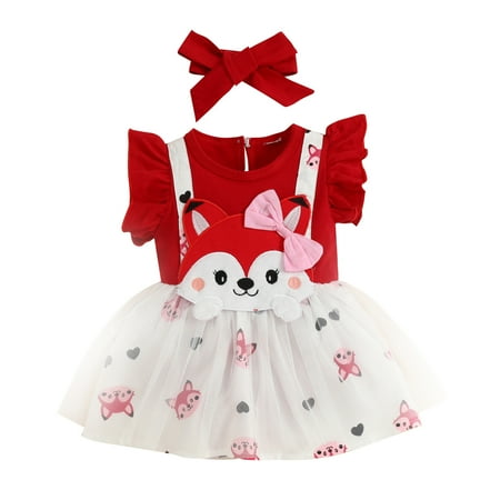 

ZHAGHMIN Girl Kids Toddler Girls Fly Sleeve Cartoon Prints Dress Princess Dresses Clothes Headbands Set Christmas Dress for Girls 10-12 24 Month Dress Dressed for Girls Girls Dresses Tee Shirt With