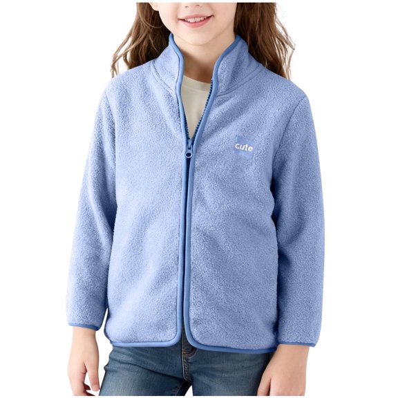 IVEYRTF Boys Girls Stand Collar Fleece Jacket Plush-Lined Lightweight Long Sleeve Fall Winter Comfortable Soft Outerwear Everyday Tops for Kids 3-14 Years(Blue,4 Years)