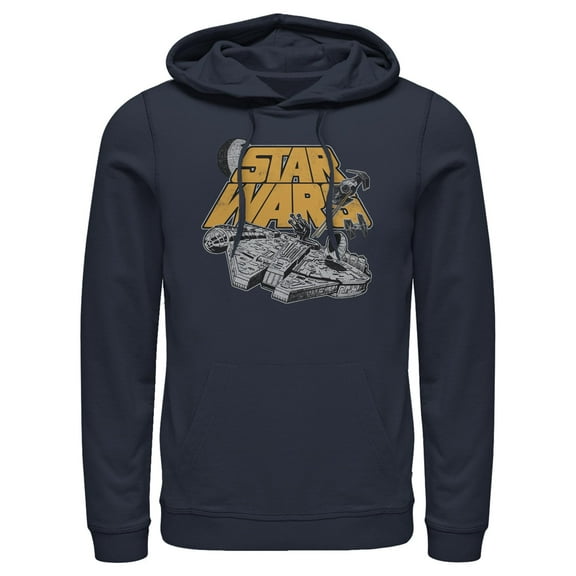 Men's Star Wars Millennium Falcon Heated Chase  Pull Over Hoodie Navy Blue 3X Large