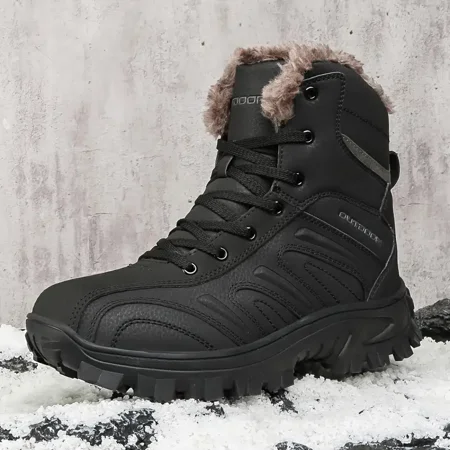 

Men‘s Genuine Leather Durable Hiking Mountaineering Boots Winter Warm Fleece Comfortable Lace-Up Snow Boots