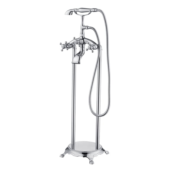 SUMERAIN Waterfall Freestanding Bathtub Faucet with Hand Shower, Antique High Flow Floor Mount Tub Filler, Chrome Finish