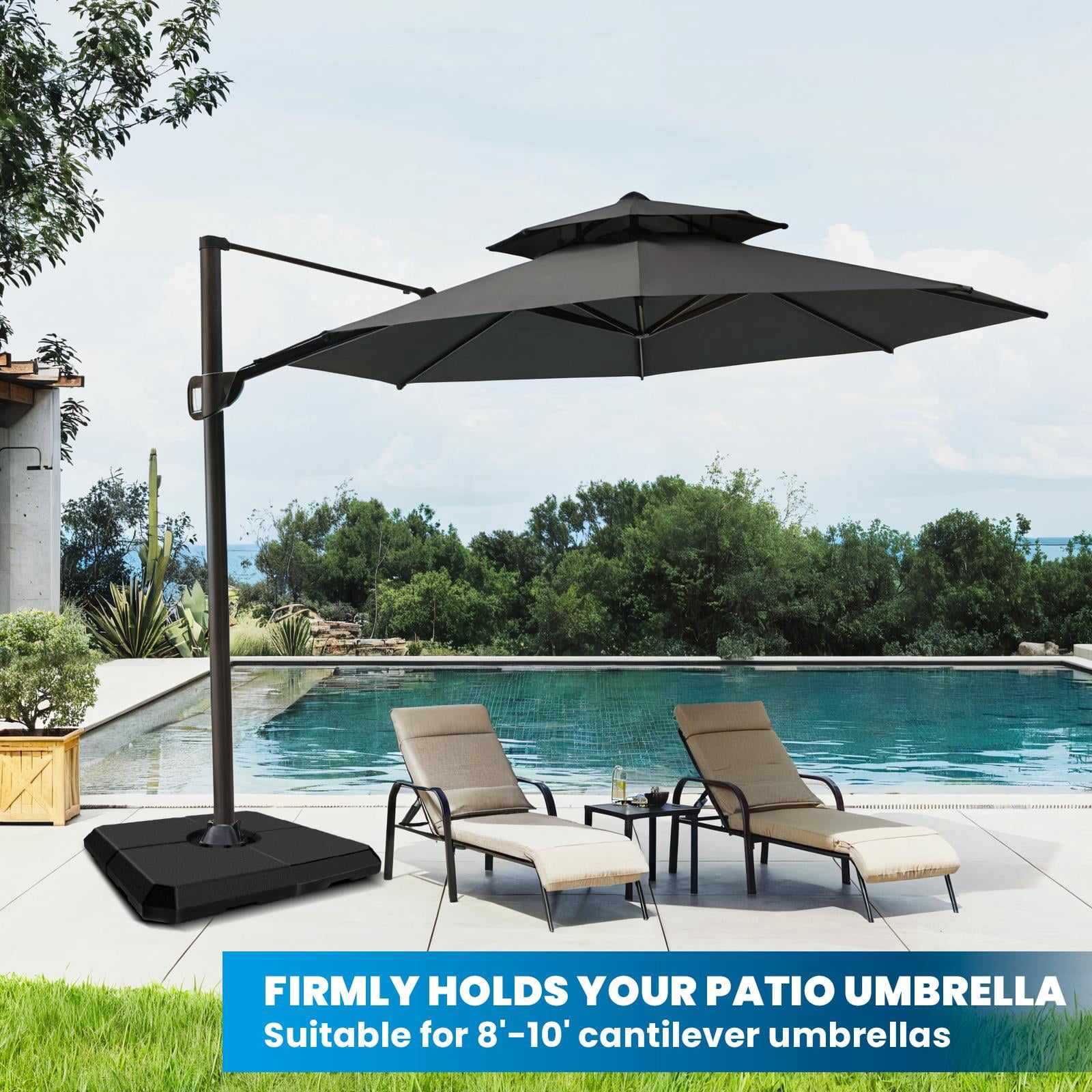 4-Piece Offset Umbrella Base with Stackable Panels, 317LBS Cantilever Umbrella Weight for Patio, Easy Storage