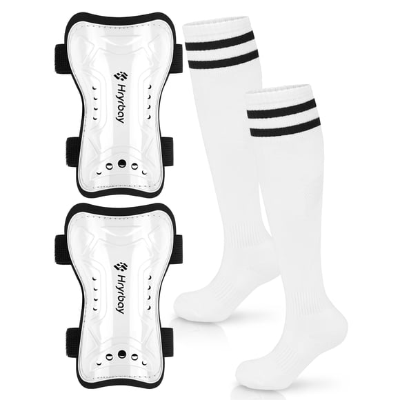 Set de canilleras y medias de fútbol para niños Hryrbay, blanco