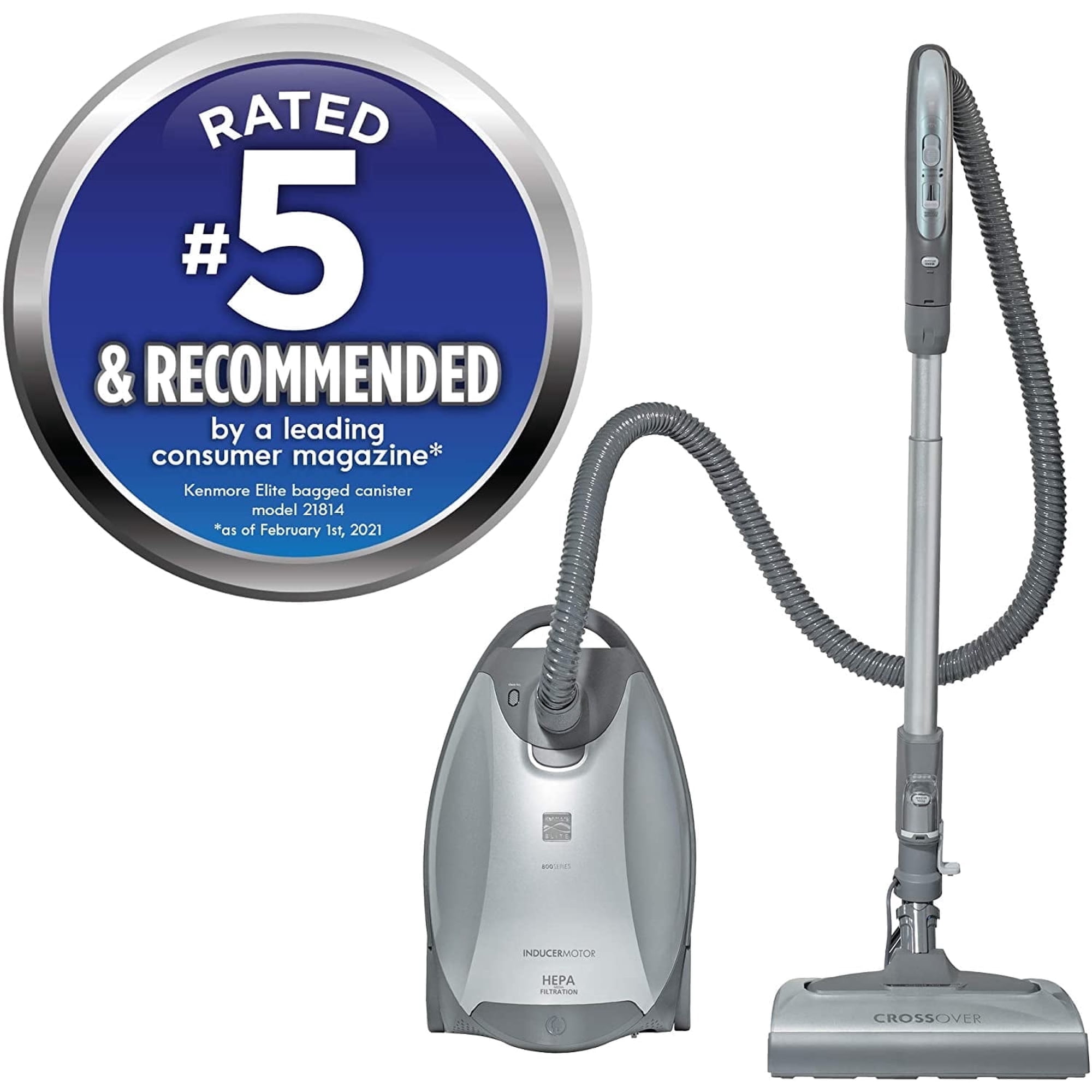 Kenmore Elite 21814 Bagged HEPA Canister Vacuum – Pet Friendly, Lightweight with Pet PowerMate & Telescoping Wand (Silver/Gray)