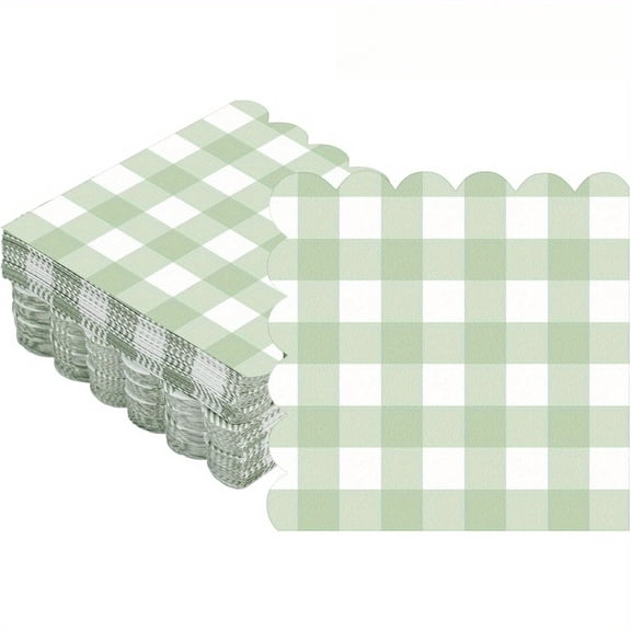 100 PCS Scalloped Cocktail Napkins Plaid Thick Paper Napkins Disposable Scalloped Napkins for Party Decorations Wedding Birthday Dinner Beverage Supplies, 5 x 5 Inches (Sage Green)