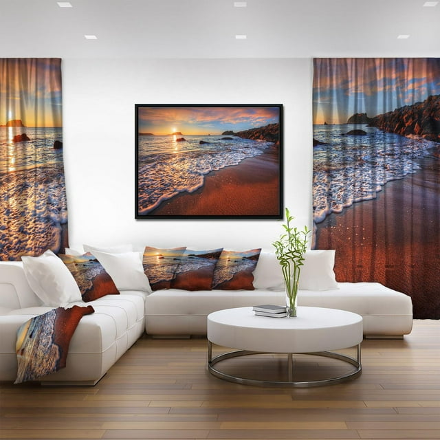 Designart Superbe plage de l'océan au coucher du soleil ART MURAL À CADRE FLOTTÉ