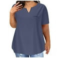 thumbnail image 1 of Top de Manga Corta de Verano para las Mujeres de Tamaño Grande Falso Bolsillo V-Cuello Camiseta, Mezcla de Poliéster Algodón Spandex Top Casual, Lavado a Mano Más Tamaño, 1 of 5