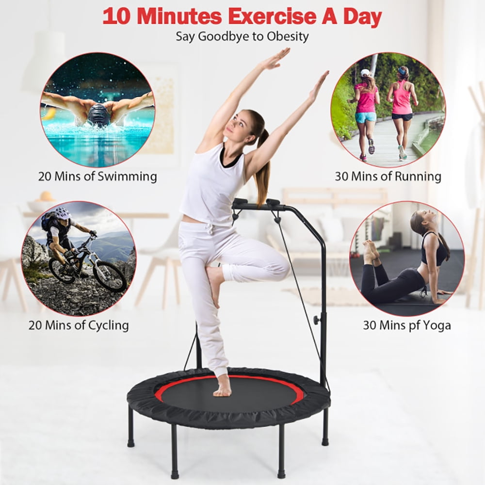 Aimee Lii 40 Inch Foldable Fitness Rebounder with Resistance Bands Adjustable, Trampoline for Kids, Red