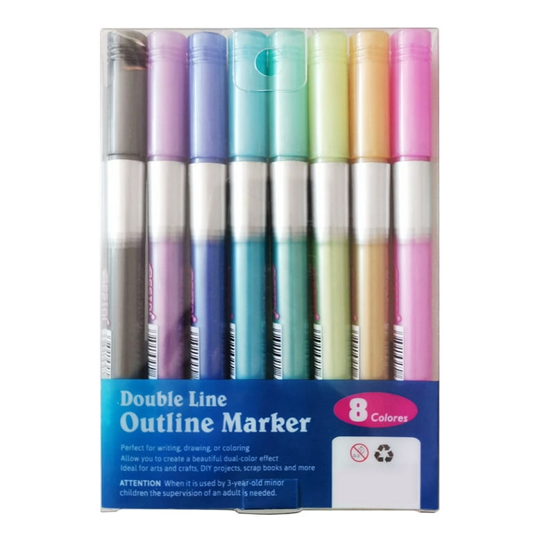 Drawing Double Line Outline Pen Highlighter Marker 8 Colors Pen For School  UK