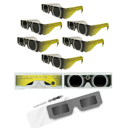 Solar Eclipse Glasses - ISO Certified, CE Approved- 6 Pairs Sleeved - YELLOW SUN - Solar (Best Glasses To See Solar Eclipse)