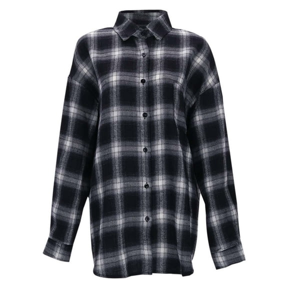 Women's Long Sleeve Plaid Button Down Pocket Shirt - Casual Spring & Autumn Wear