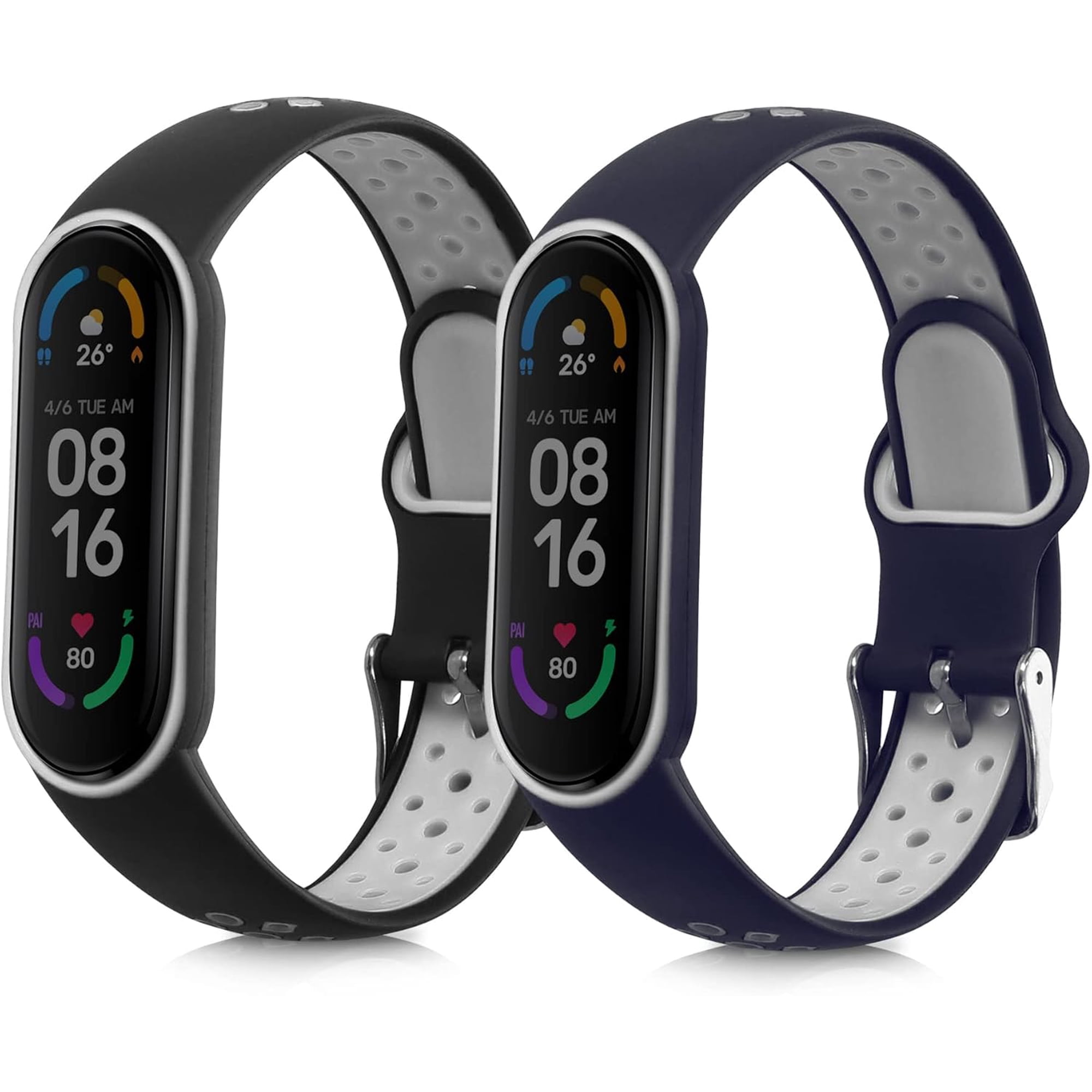 KOMI 2 Pack Straps Compatible with Xiaomi Mi Smart Band 6 / Mi Band 6 / Band 5 Straps - 2x Replacement Silicone Watch Bands - Black