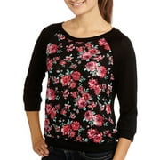 Juniors' 3/4 Raglan Sleeve Sweatshirt with Banded Bottom