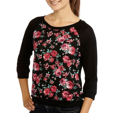 Juniors' 3/4 Raglan Sleeve Sweatshirt with Banded Bottom