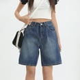 thumbnail image 2 of EMMIOL Women's Denim Shorts Baggy Jean Shorts with Mid Waist Y2K Streetwear Summer Long Shorts, 2 of 7