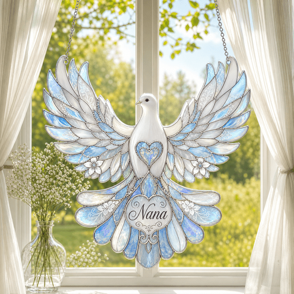 Stained Glass Suncatcher Window Hanging, Nana Dove Gift for Grandmother Memorial