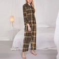 thumbnail image 3 of Balery khaki coffee plaid Conjunto de Pijama con Estampado para Mujer, Conjunto de Dos Piezas con Manga Larga, Ropa de Dormir Suave con Bolsillos, Pijamas Cómodos-X-Large, 3 of 7