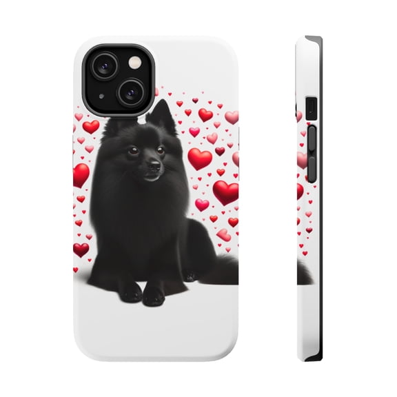 DistinctInk Tough Case for Apple iPhone 14 (6.1" Screen), Compatible with MagSafe Charging - Valentine's Day Schipperke