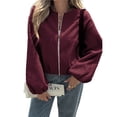 thumbnail image 2 of Chaquetas Abrigadas con Cremallera para Mujer, de Otoño e Invierno, de Larga, Informales, Holgadas y con Bolsillos. Vino Tinto S, 2 of 7