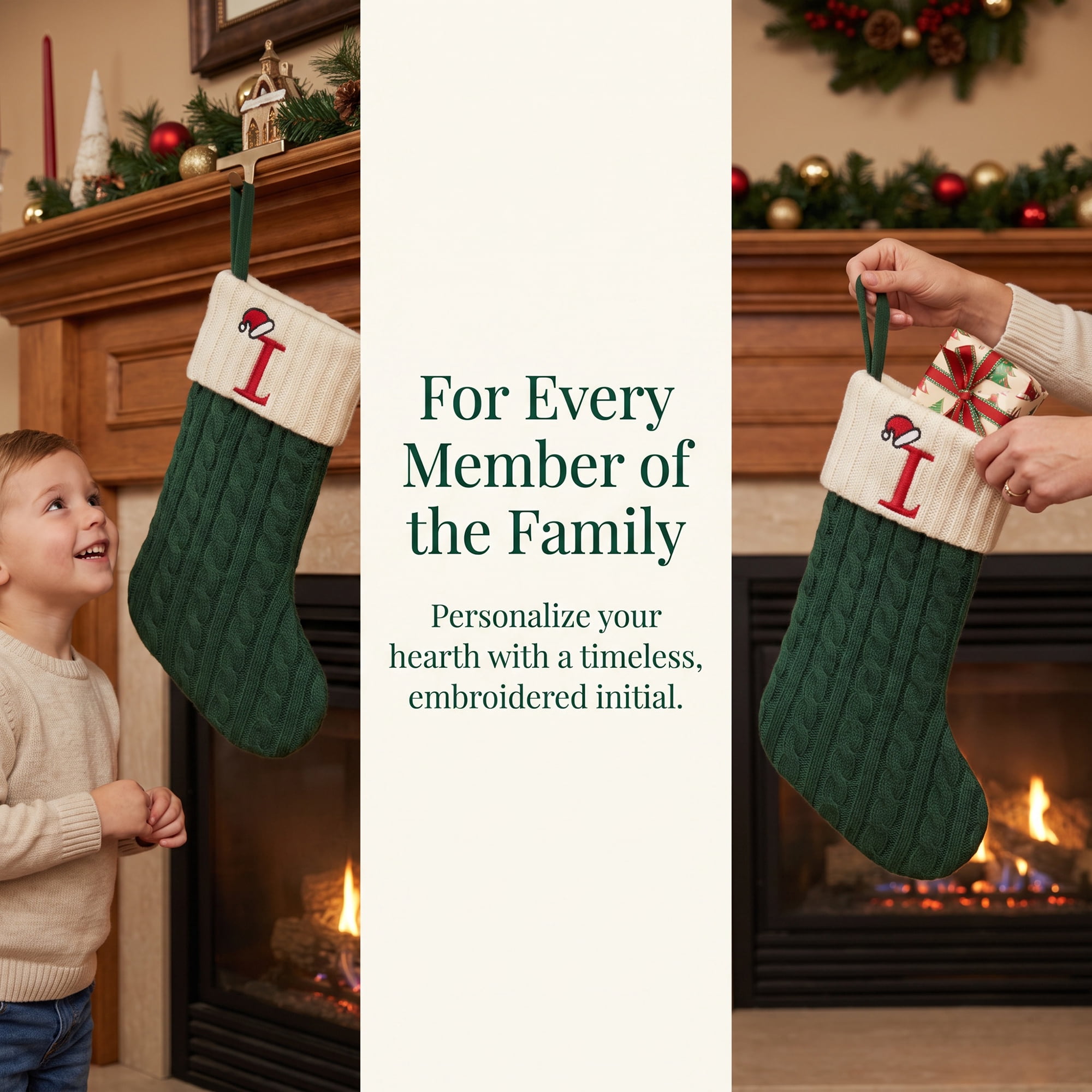 Unique Bargains Christmas Luxury Grand Hearth Accent Stocking Green Letter I 8"