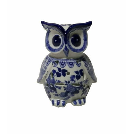Elegantly Captivated Ceramic Owl Decor, Blue And White