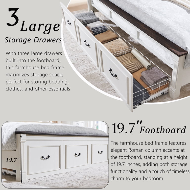 Aitjunz King Farmhouse Bed with Roman Column Footboard photo 5