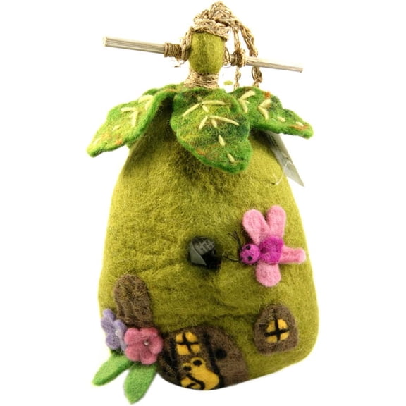 DZI Handmade Designs DZI484019 Fairy House Felt Birdhouse Green Fairy House